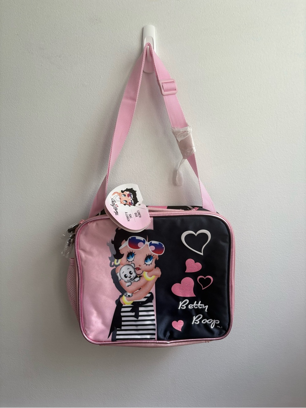 Betty Boop Pink and Black Heart Crossbody Bag